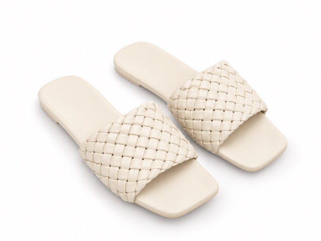 White Woven Strap Slide Sandals