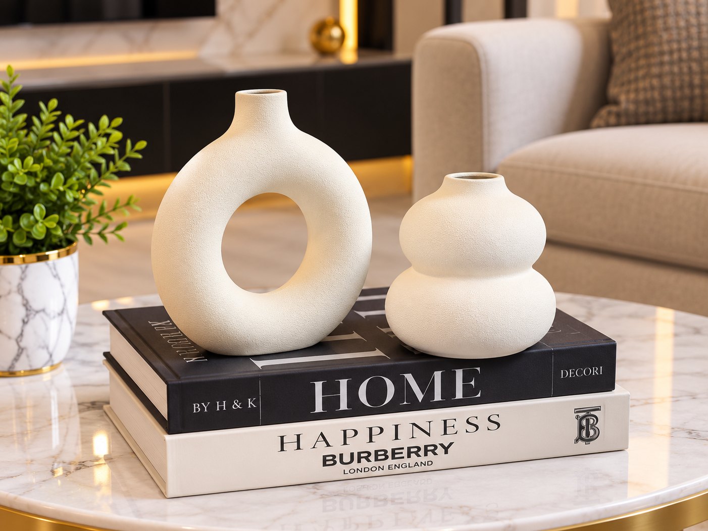 White Ceramic Modern Decorative Vase Set