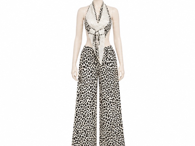 Ensemble femme deux pièces à imprimé léopard noir et blanc.