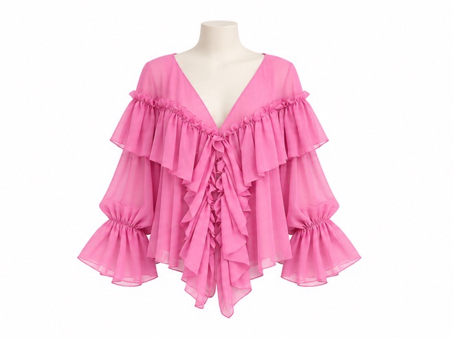 Blouse femme rose fluide à volants.