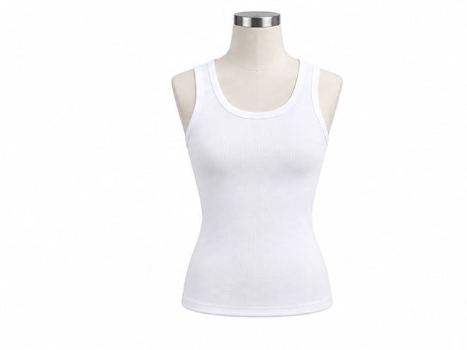 Débardeur femme blanc uni à col rond.